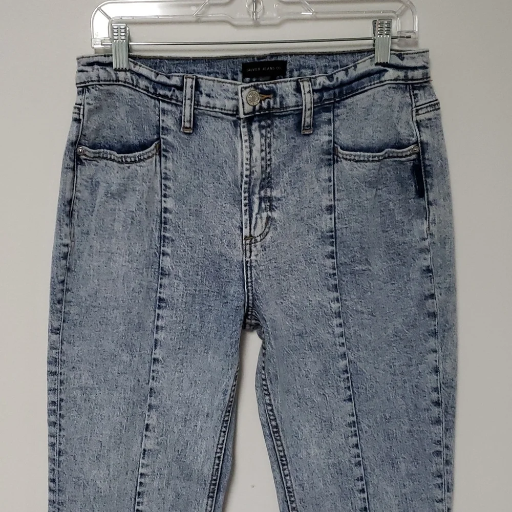 Silver Frisco‎ Tapered high rise acid wash jeans with front seam